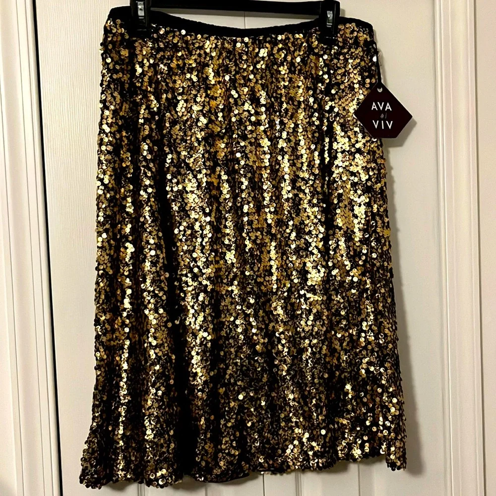 🔥🔥🔥 gold Ava & Viv gold sequin skirt - Picture 1 of 5